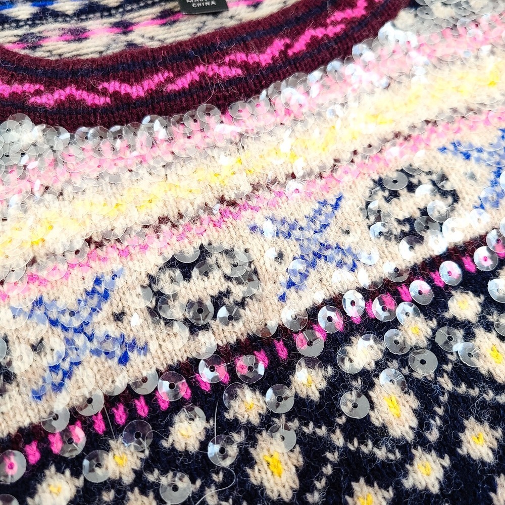 J Crew Sequin Fair Isle Lambswool Sweater Womens XS Nordic Multicolor - Picture 6 of 9